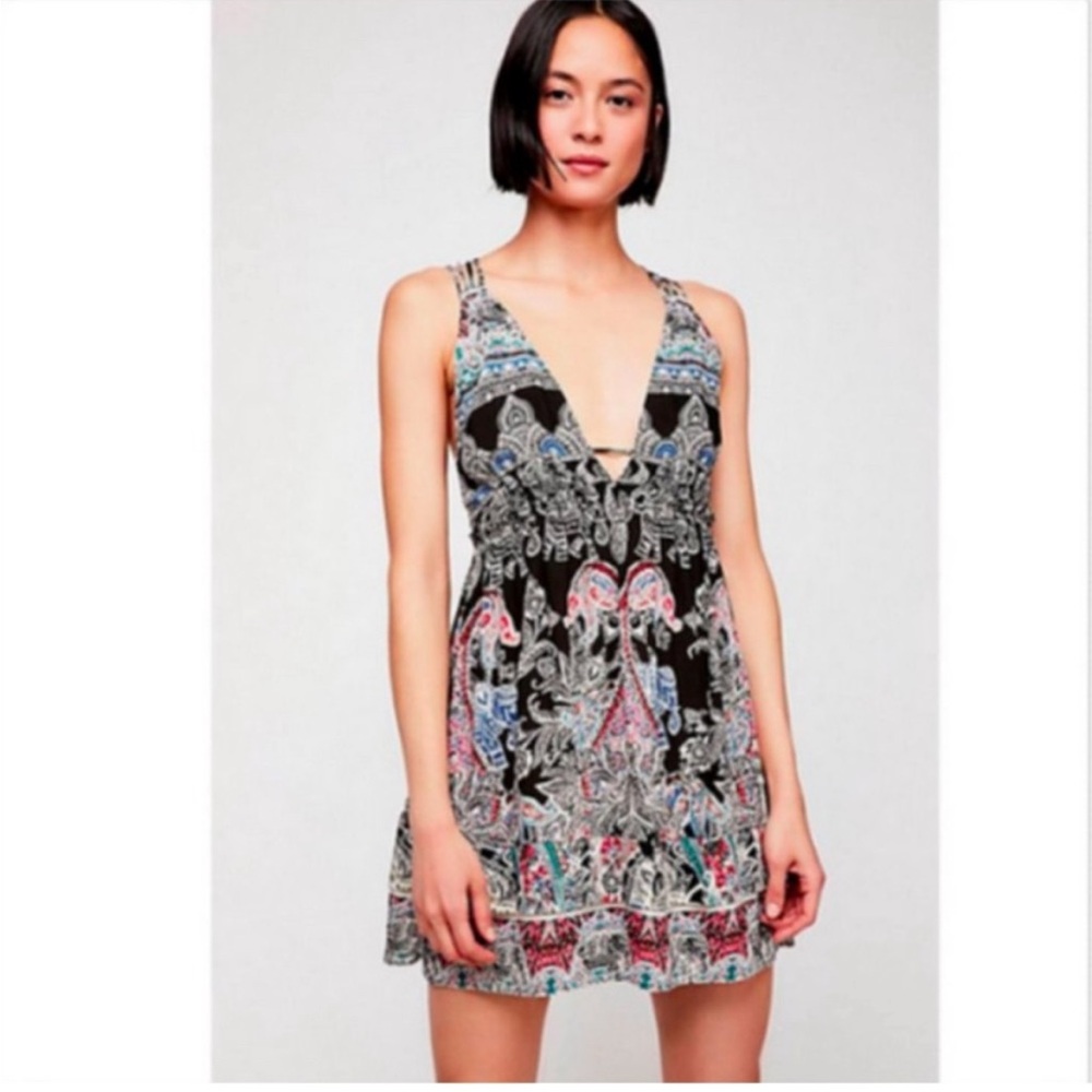 Free People Intimately Black Paisley strappy v neck babydoll